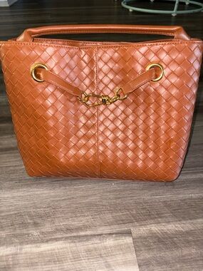 Woven Top-Handle Tote in Cognac